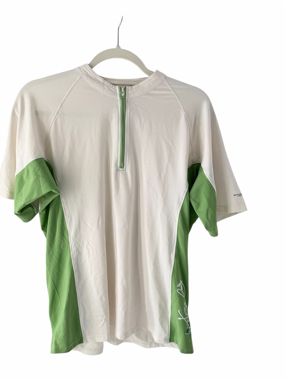 Xcel White and Green Short-Sleeve Athletic Sporty Quarter Zip Women’s XL Jersey